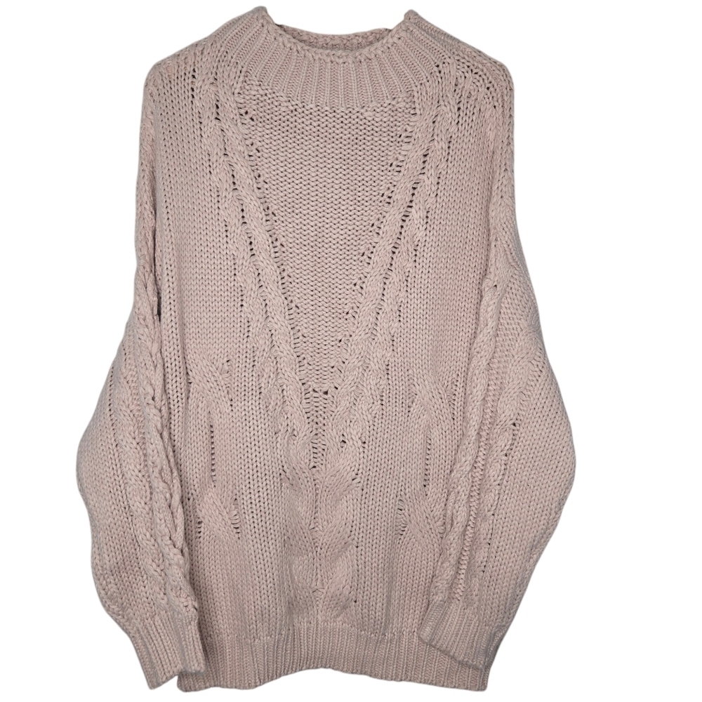 MAZIK Women's Open Cable Knit Mock Neck Sweater Dress Pink Size Large